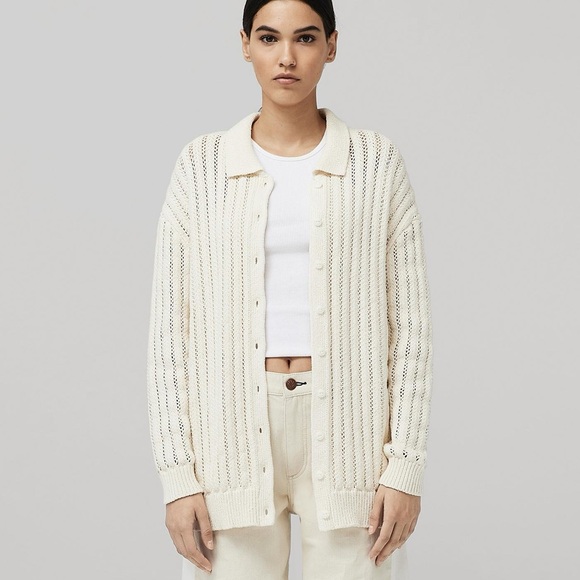 Rag & Bone Adrienne Relaxed Cardigan Sweater Button Front Midweight Ivory M NWT - Picture 5 of 8